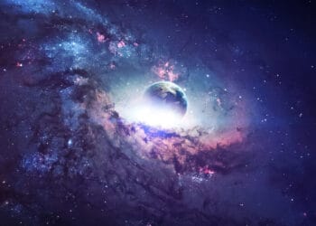 Scena dell'Universo con pianeti, stelle e galassie