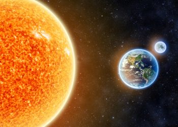 Terra e Sole - rielaborazione grafica di elementi forniti dalla NASA.