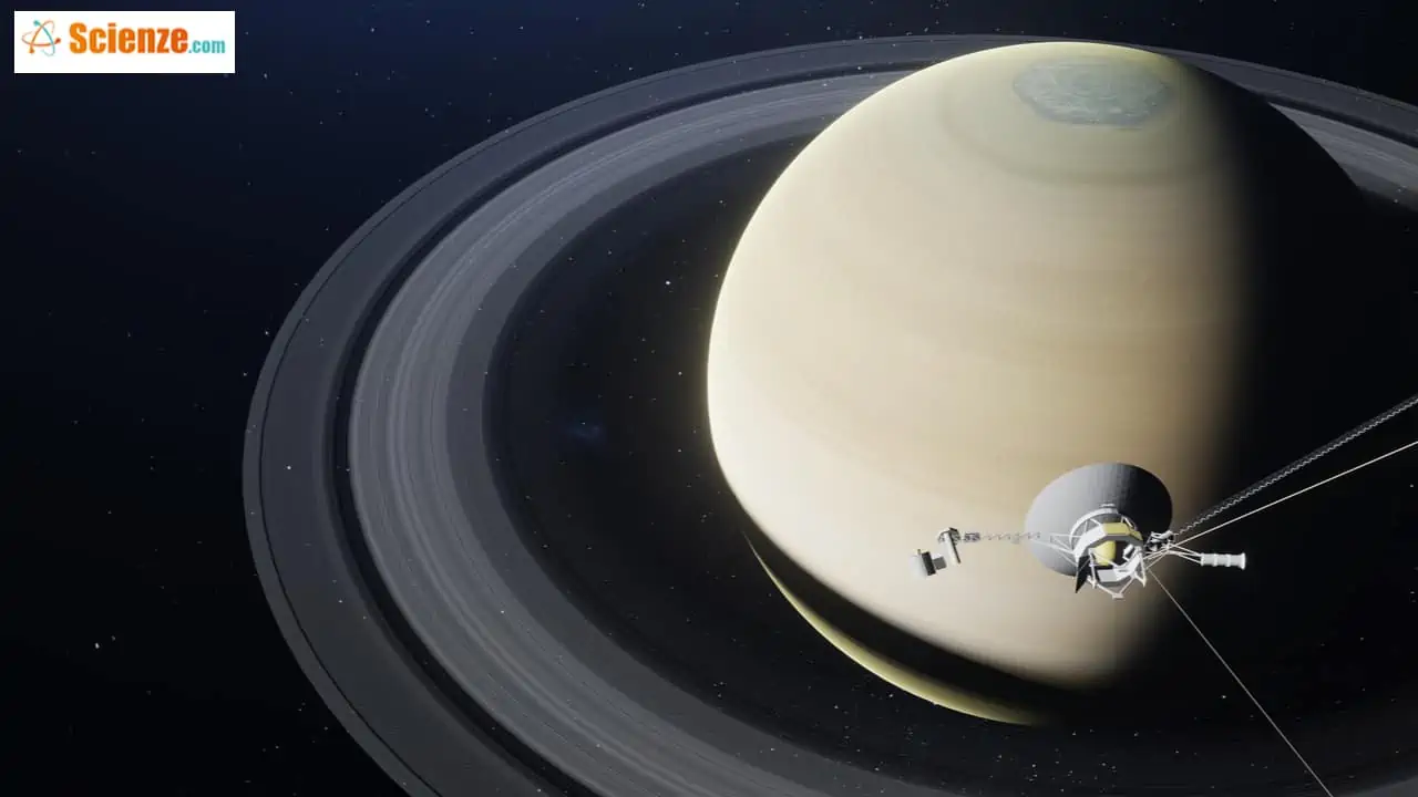 Sonda spaziale Voyager vista in avvicinamento su Saturno